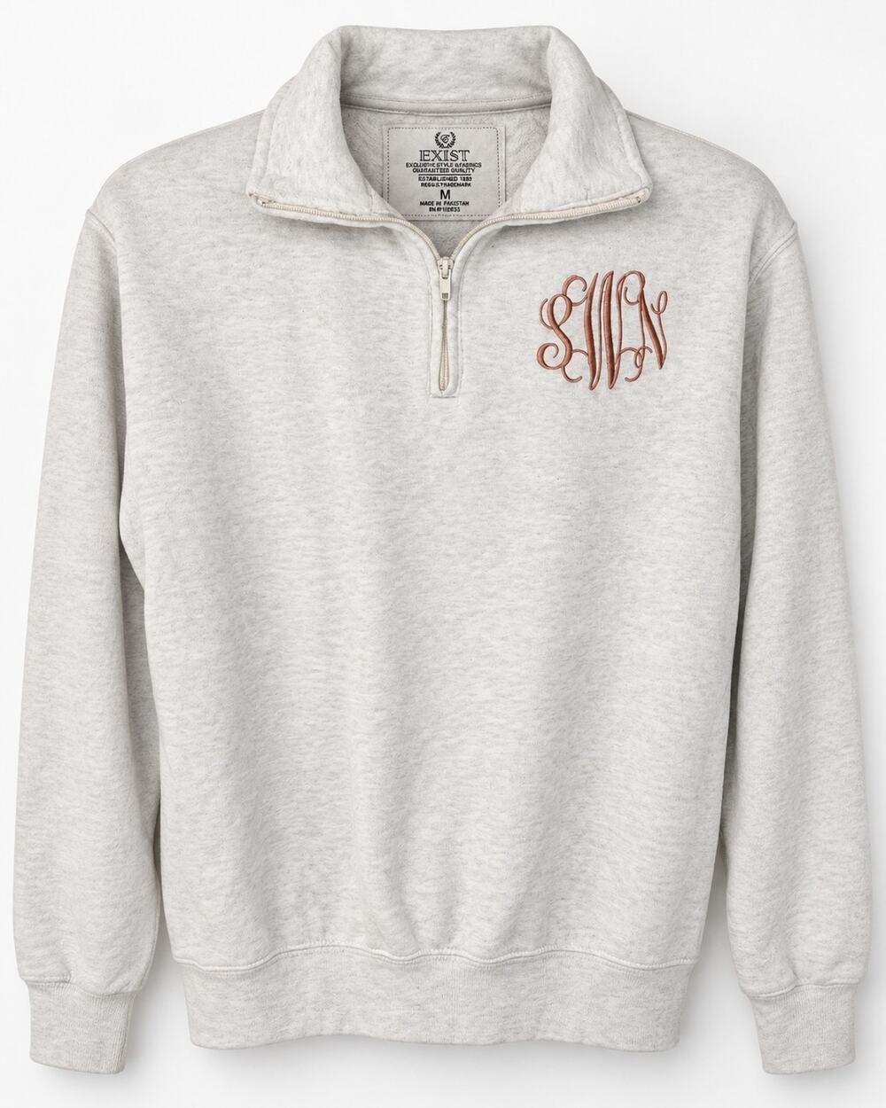 EXIST Size M Quarter Zip Pullover Sweatshirt Monogram Heather Gray